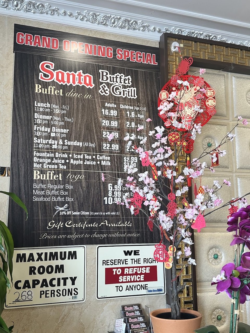 Menu page showing buffet boxes and drinks.